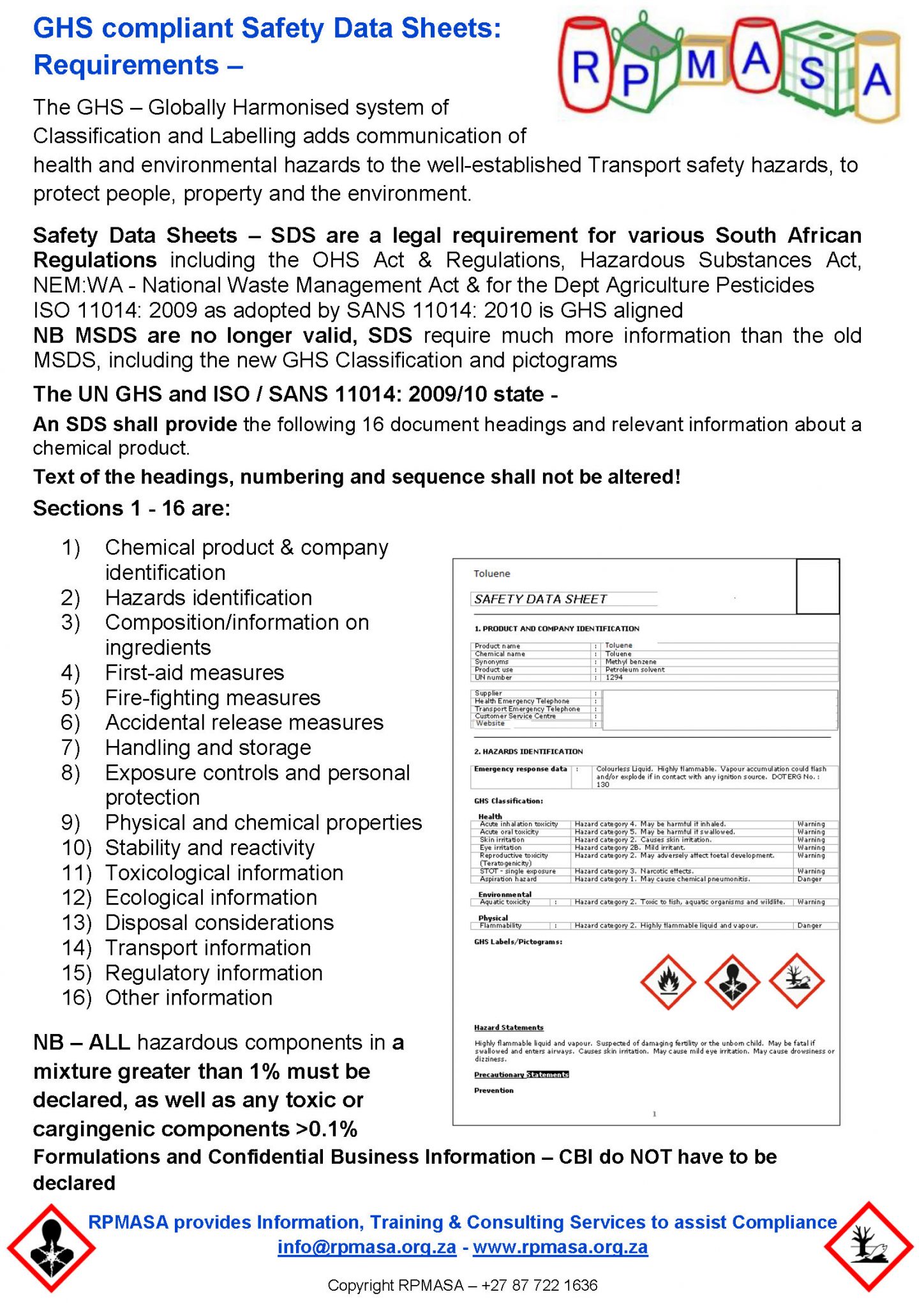 GHS compliant Safety Data Sheets Requirements RPMASA